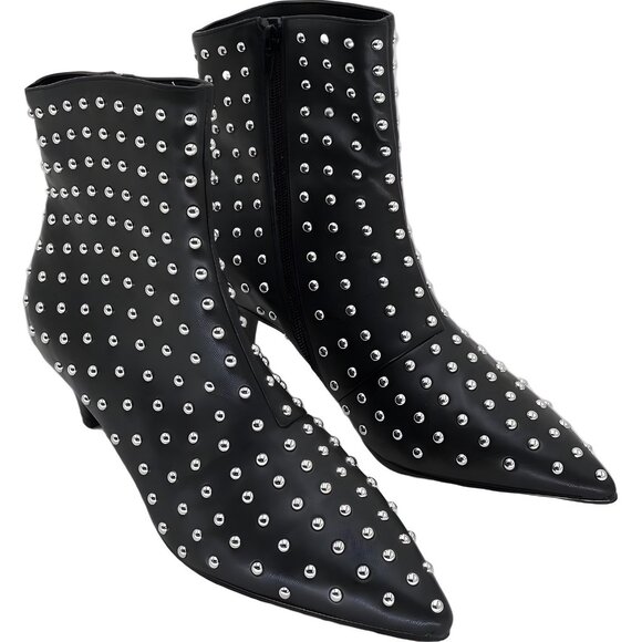 AQUA Ellis Studded Pointed-Toe Booties Ankle Boots Black Women US 9.5 - Picture 4 of 6